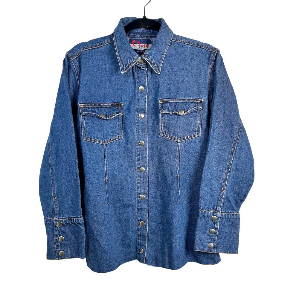 Vintage 80s Western Coastal Cowgirl Denim Snap Chore Shirt Jacket Plus Size 16 - Picture 2 of 7